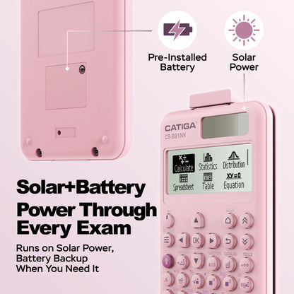 CATIGA Pink Scientific Calculator with Textbook-Style HD Display, Solar & Battery Scientific Calculators for College, High School & Engineering Students, Icon Menu & Magnetic Hard Case, CS-991NX