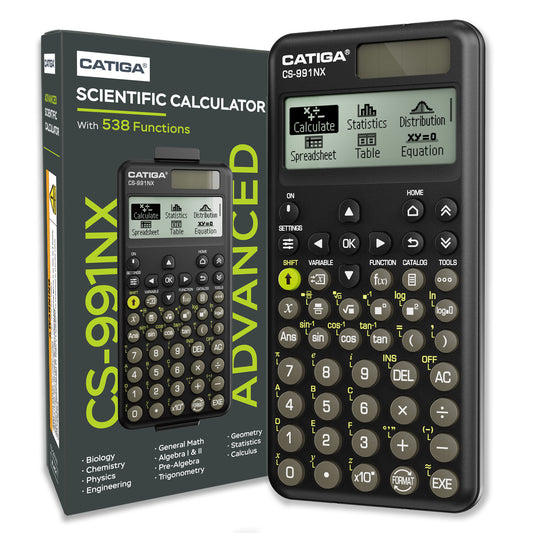 CATIGA Black Scientific Calculator with Textbook-Style HD Display, Solar & Battery Scientific Calculators for College, High School & Engineering Students, Icon Menu & Magnetic Hard Case, CS-991NX