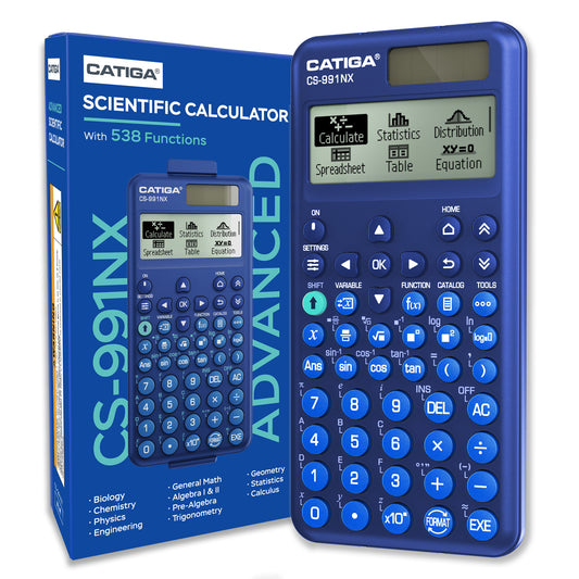 CATIGA Blue Scientific Calculator with Textbook-Style HD Display, Solar & Battery Scientific Calculators for College, High School & Engineering Students, Icon Menu & Magnetic Hard Case, CS-991NX