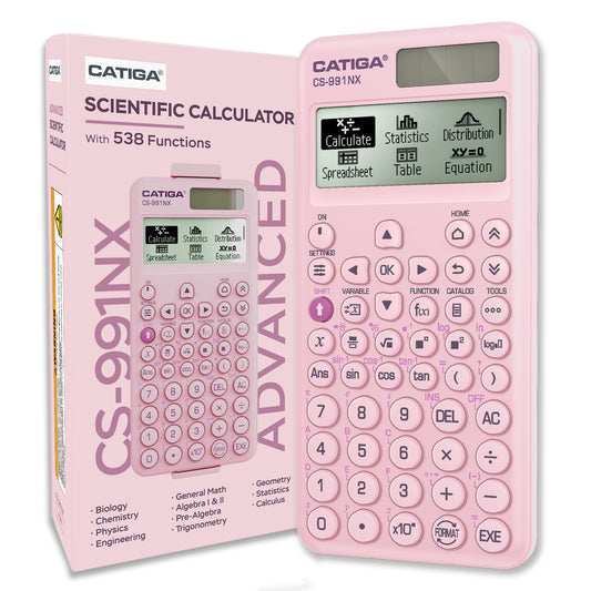 CATIGA Pink Scientific Calculator with Textbook-Style HD Display, Solar & Battery Scientific Calculators for College, High School & Engineering Students, Icon Menu & Magnetic Hard Case, CS-991NX