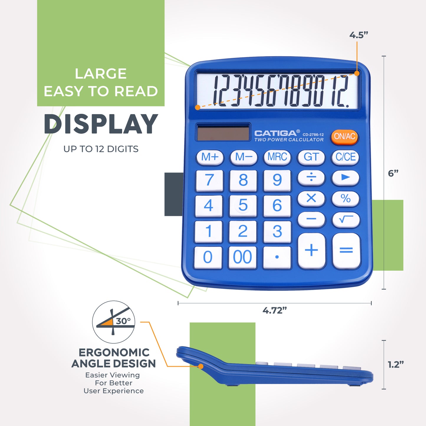 CD-2786 12 Digits Basic calculator, Desktop Calculator with Dual Power (2Pack)