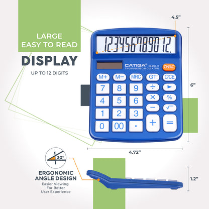 CD-2786 12 Digits Basic calculator, Desktop Calculator with Dual Power (2Pack)