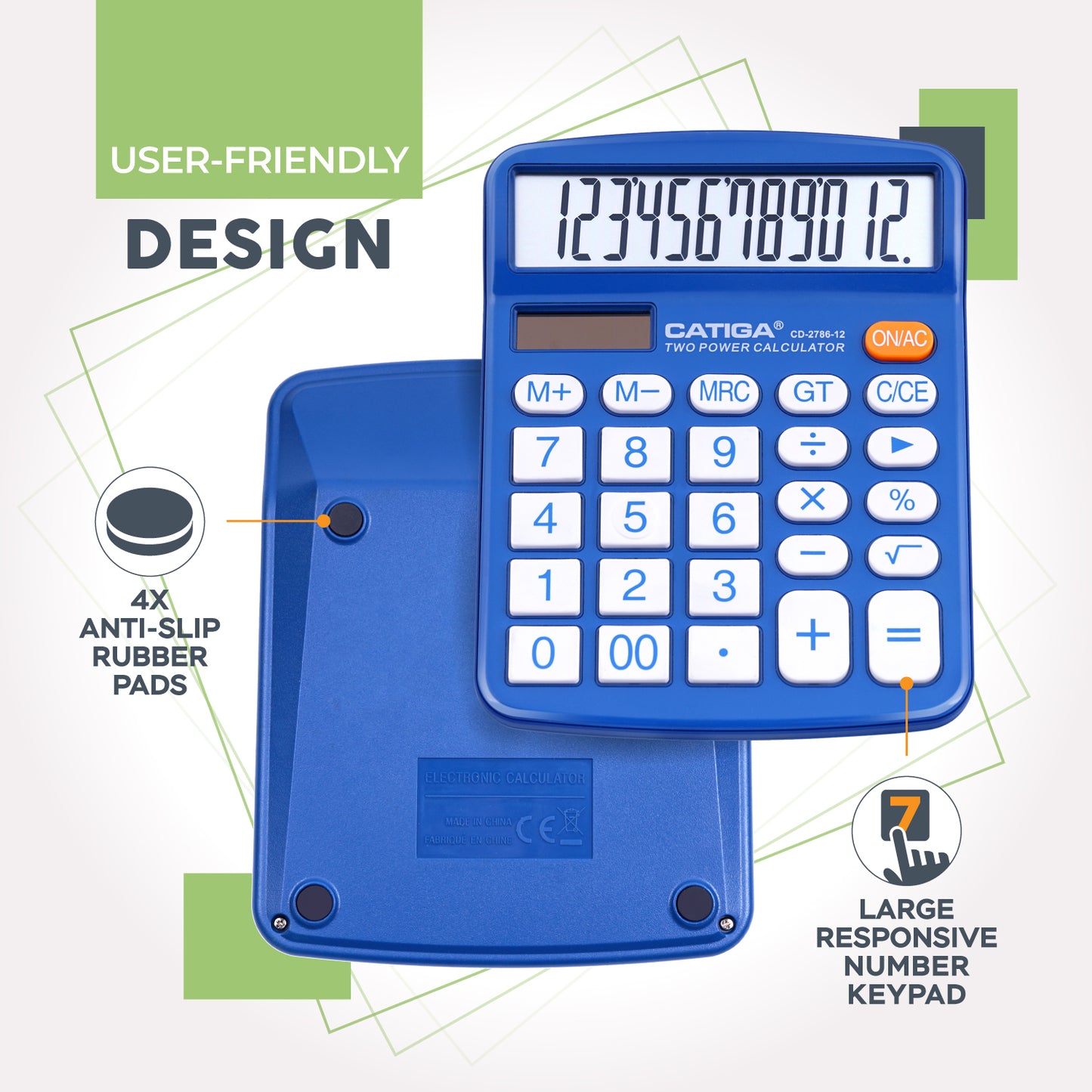 CD-2786 12 Digits Basic calculator, Desktop Calculator with Dual Power (2Pack)