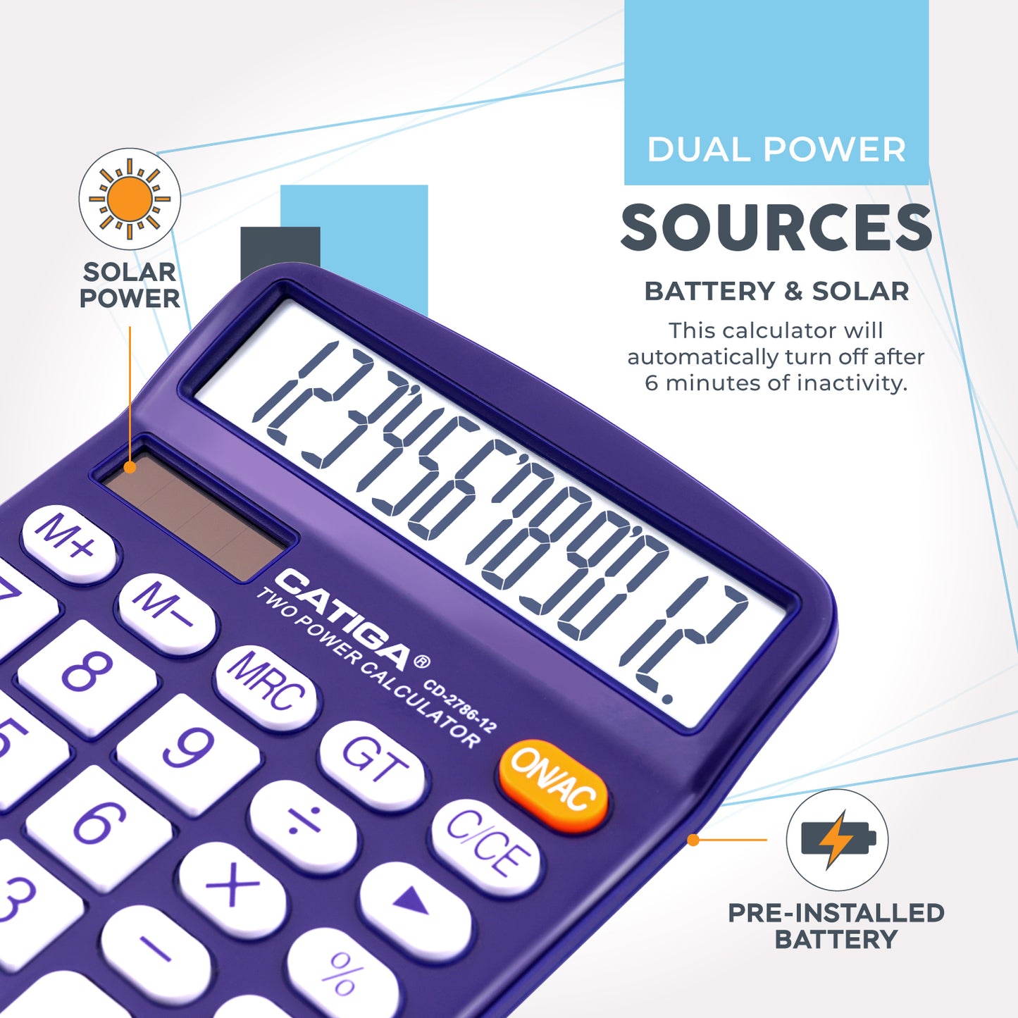 CD-2786 12 Digits Basic calculator, Desktop Calculator with Dual Power (2Pack)