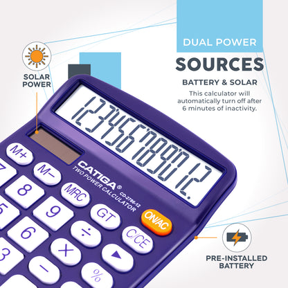 CD-2786 12 Digits Basic calculator, Desktop Calculator with Dual Power (2Pack)