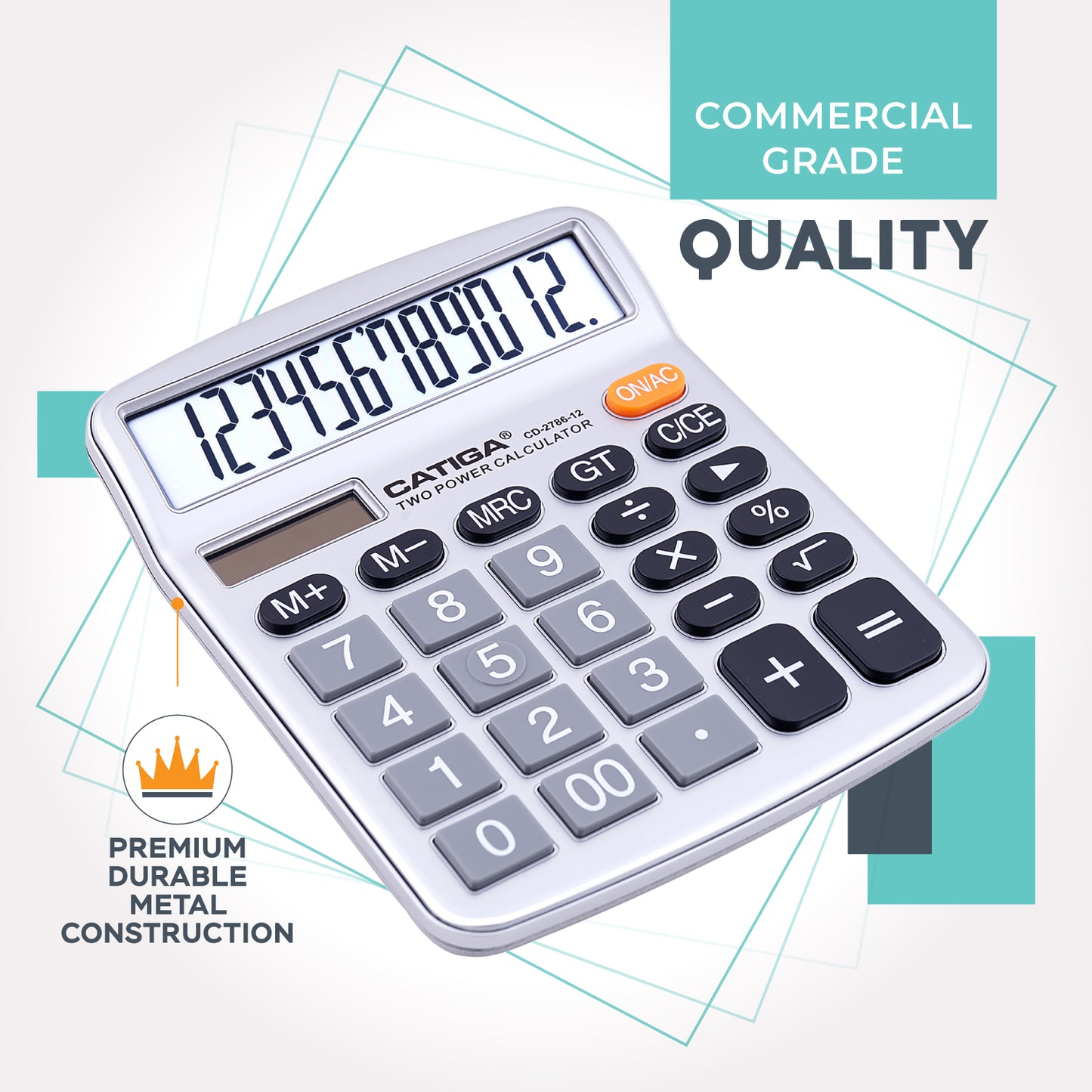 CD-2786 12 Digits Basic calculator, Desktop Calculator with Dual Power (2Pack)