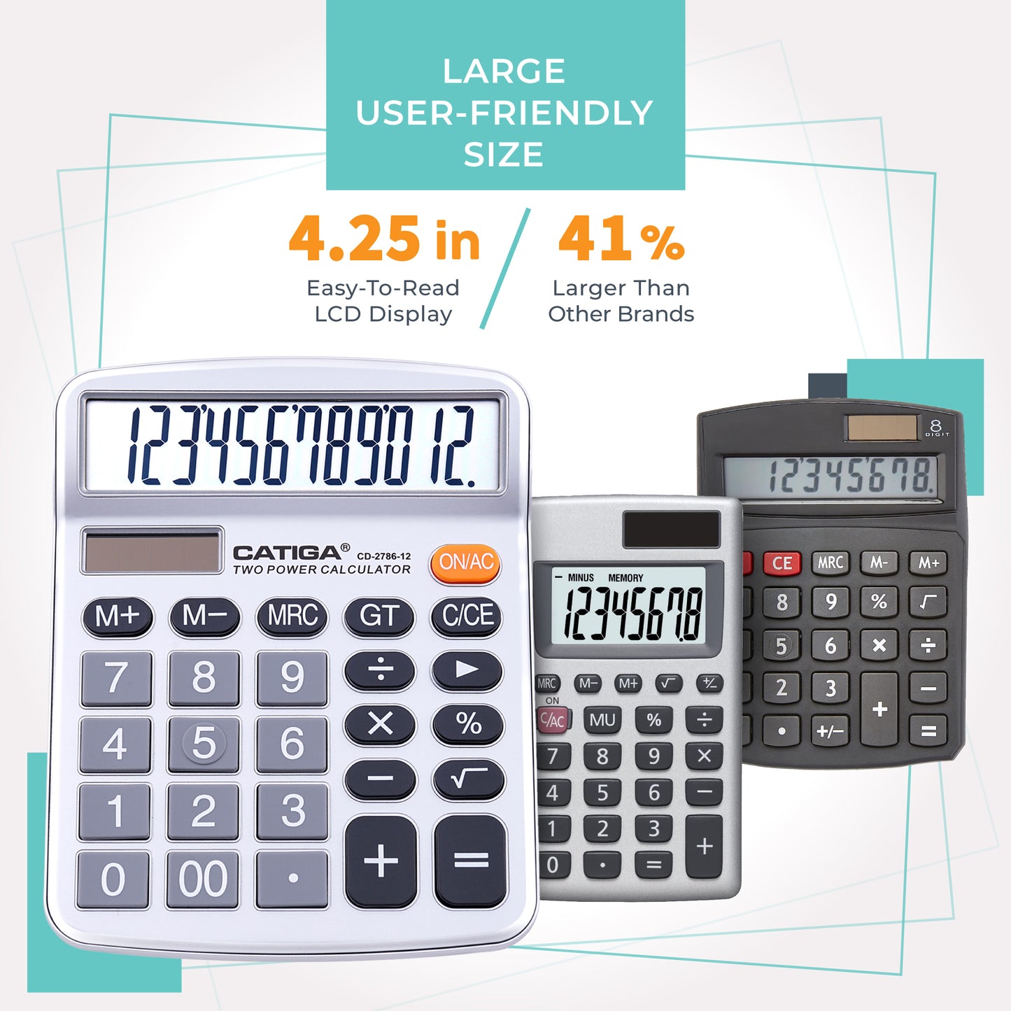 CD-2786 12 Digits Basic calculator, Desktop Calculator with Dual Power (2Pack)