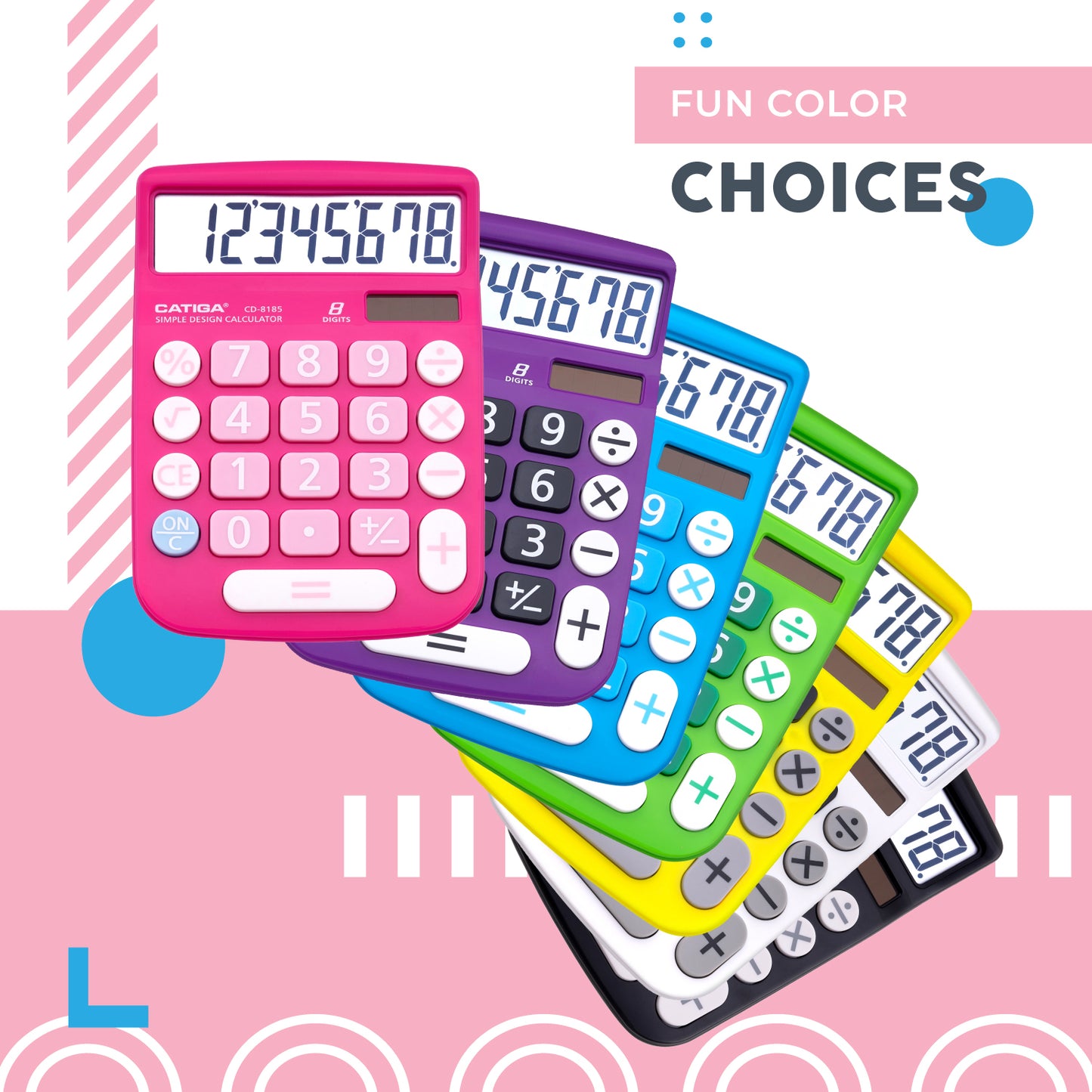 CD-8185 8-Digit Home and Office Calculator (Pink/Green - 2PK)