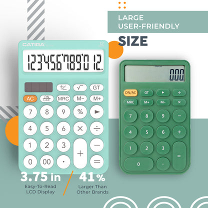 CATIGA 12 Digit Desktop Calculator with Large LCD Display, SD-1292, Fresh Blue
