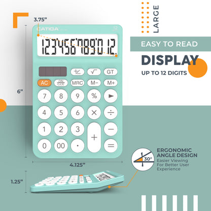 CATIGA 12 Digit Desktop Calculator with Large LCD Display, SD-1292, Fresh Blue