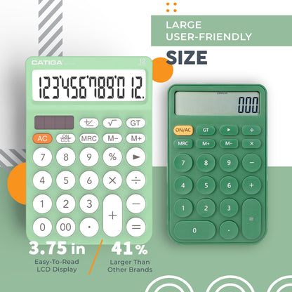 CATIGA 12 Digit Desktop Calculator with Large LCD Display, SD-1292, Mint