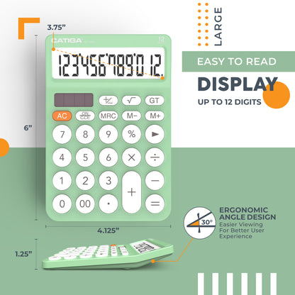 CATIGA 12 Digit Desktop Calculator with Large LCD Display, SD-1292, Mint