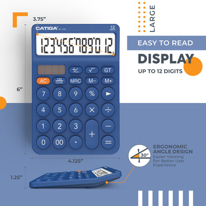 CATIGA 12 Digit Desktop Calculator with Large LCD Display, SD-1292, NavyBlue
