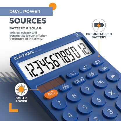 CATIGA 12 Digit Desktop Calculator with Large LCD Display, SD-1292, NavyBlue