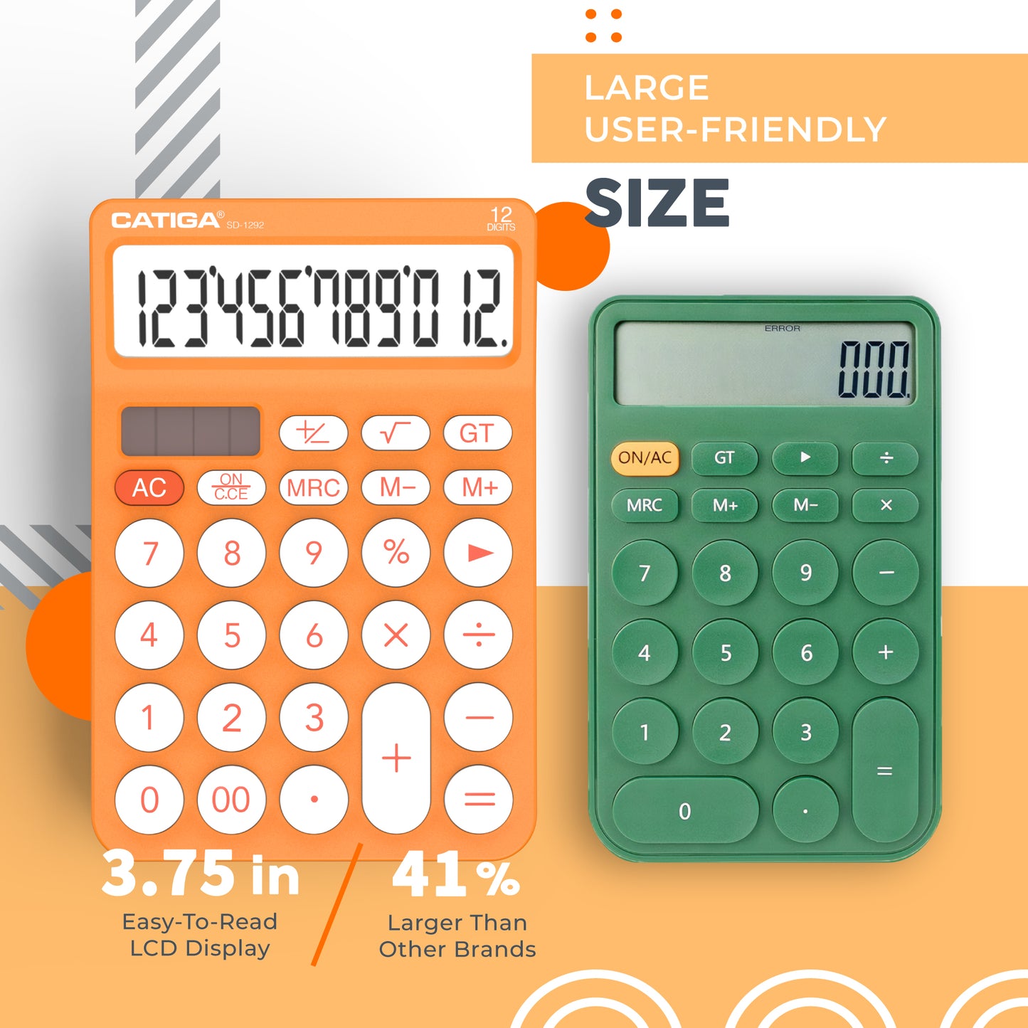 CATIGA 12 Digit Desktop Calculator with Large LCD Display, SD-1292, Orange