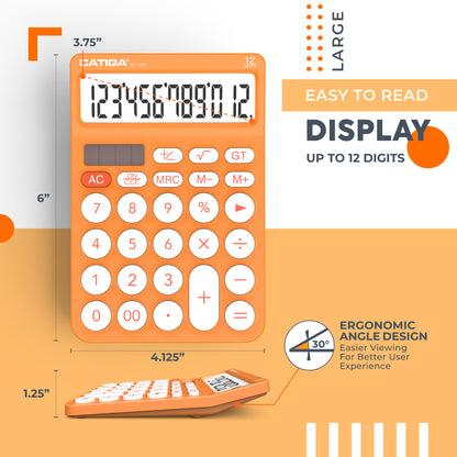 CATIGA 12 Digit Desktop Calculator with Large LCD Display, SD-1292, Orange