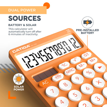 CATIGA 12 Digit Desktop Calculator with Large LCD Display, SD-1292, Orange