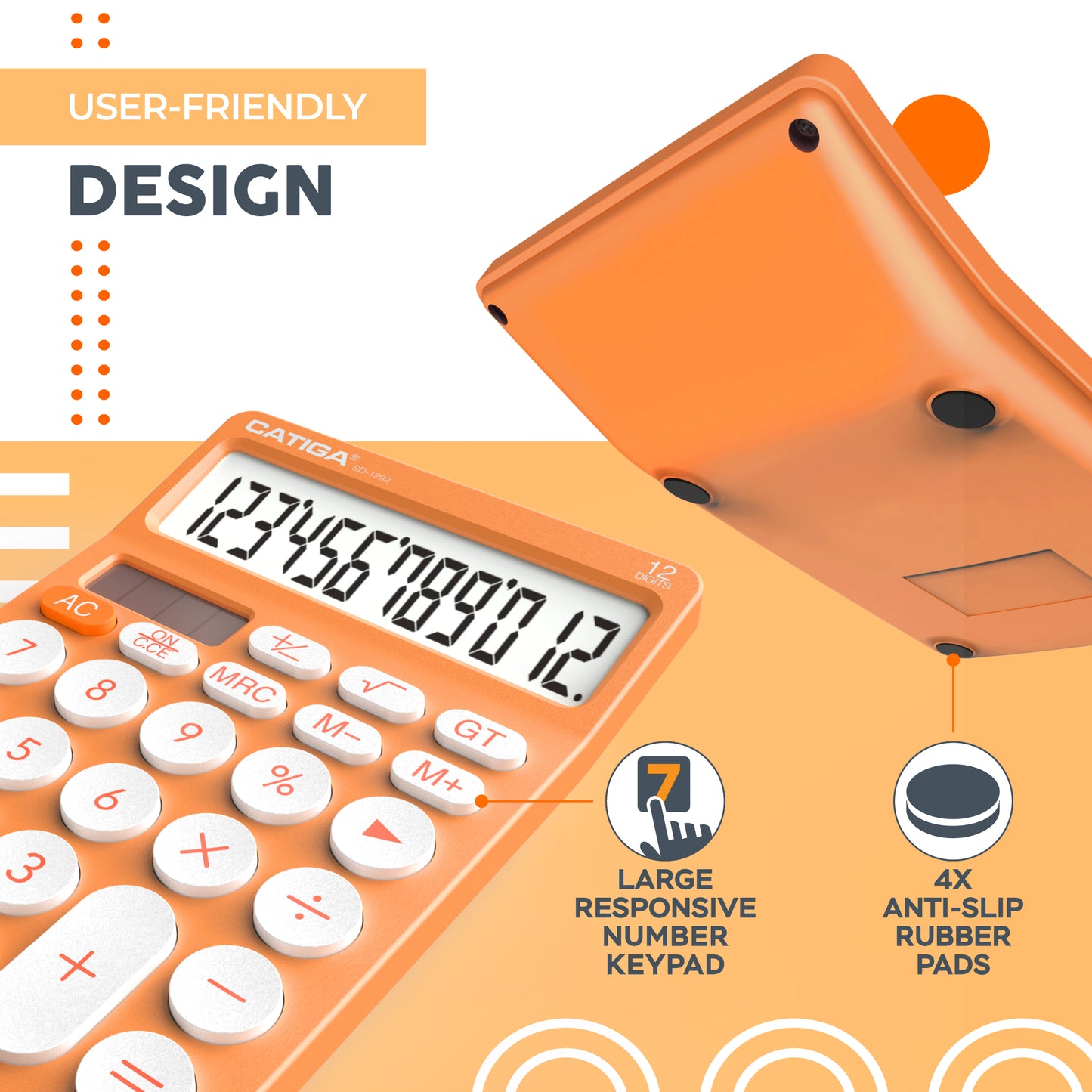 CATIGA 12 Digit Desktop Calculator with Large LCD Display, SD-1292, Orange