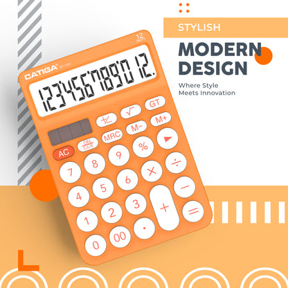 CATIGA 12 Digit Desktop Calculator with Large LCD Display, SD-1292, Orange