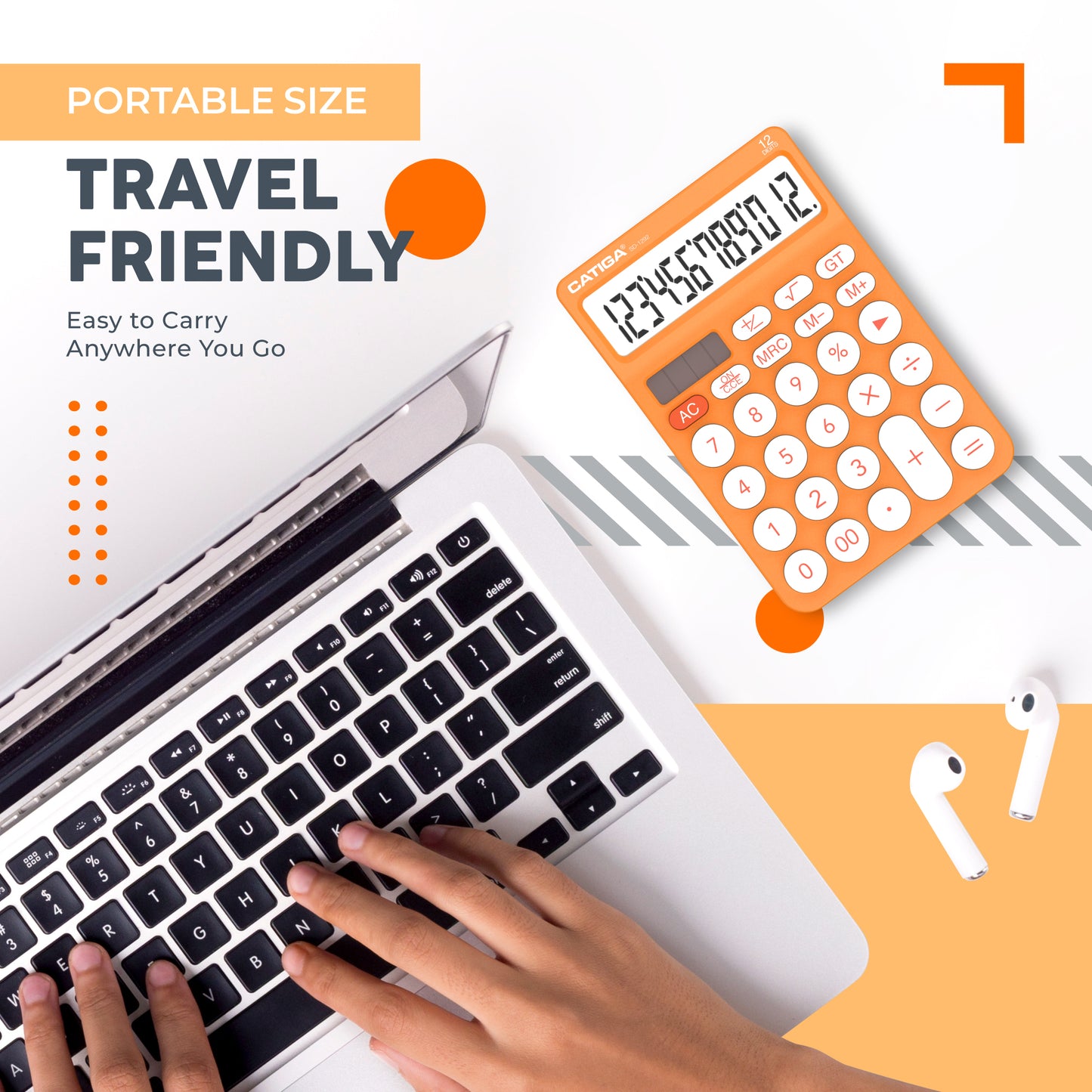 CATIGA 12 Digit Desktop Calculator with Large LCD Display, SD-1292, Orange