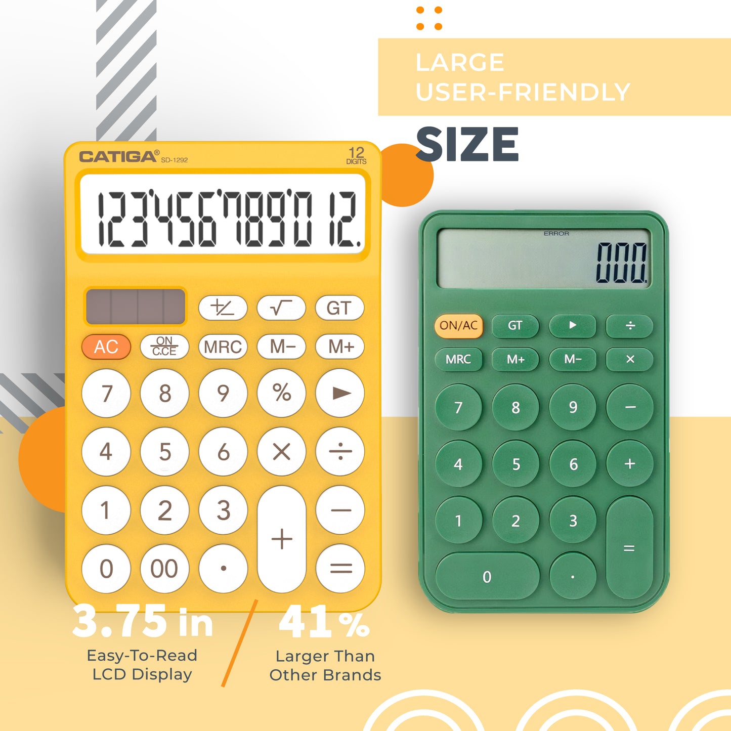 CATIGA 12 Digit Desktop Calculator with Large LCD Display, SD-1292, Yellow