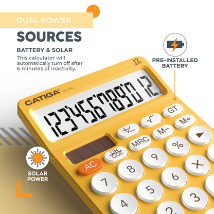 CATIGA 12 Digit Desktop Calculator with Large LCD Display, SD-1292, Yellow