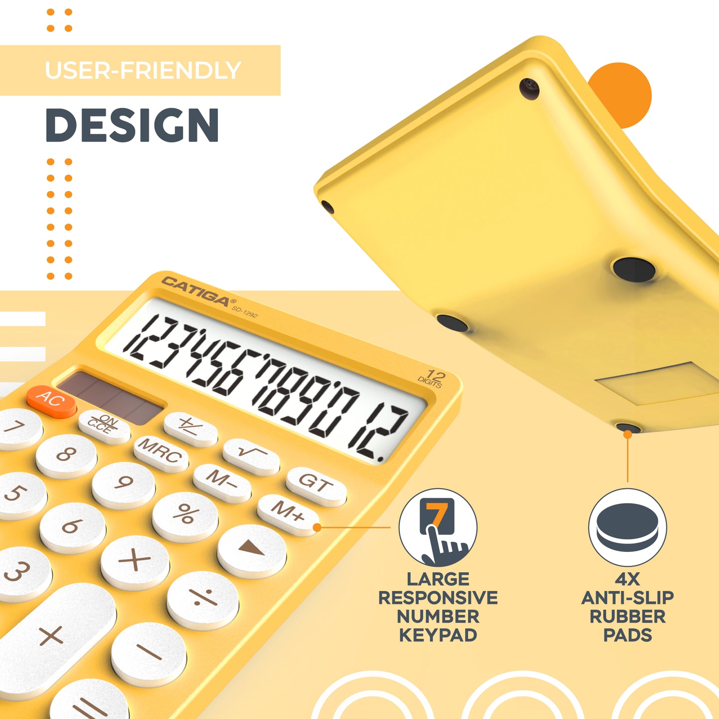 CATIGA 12 Digit Desktop Calculator with Large LCD Display, SD-1292, Yellow
