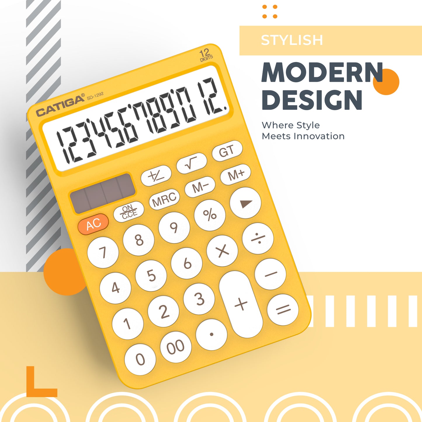 CATIGA 12 Digit Desktop Calculator with Large LCD Display, SD-1292, Yellow
