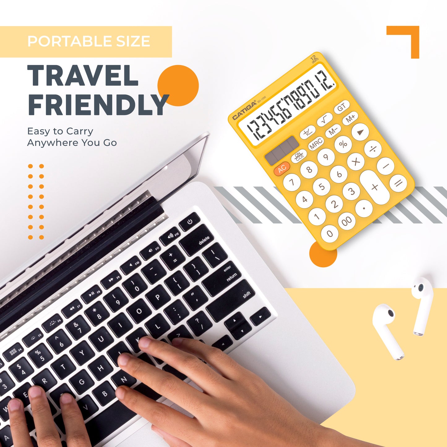 CATIGA 12 Digit Desktop Calculator with Large LCD Display, SD-1292, Yellow