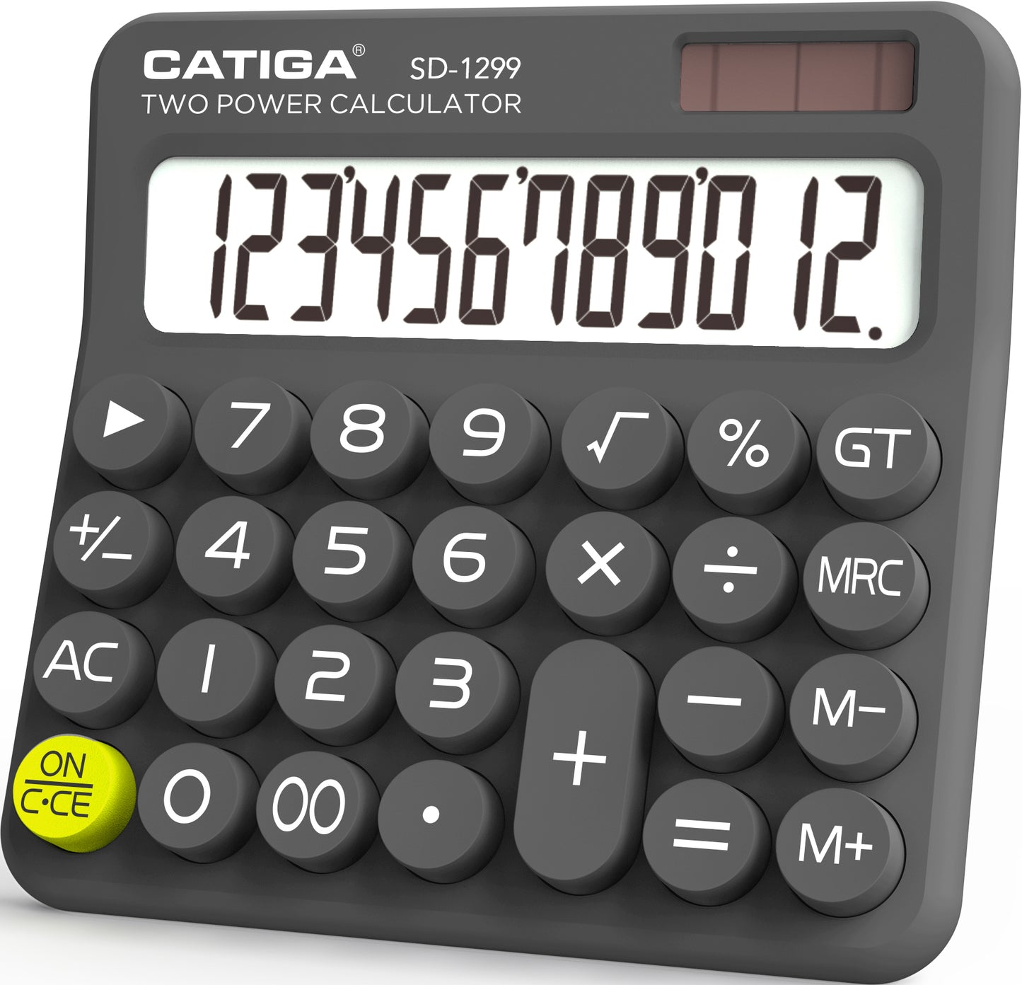 CATIGA Mechanical Switch Calculator with Solar and Battery Dual Power, 12-Digit Aesthetic and Cute Desktop Calculator with Big Button, for Home, School and Office Use, SD-1299 (Charcoal Gray)