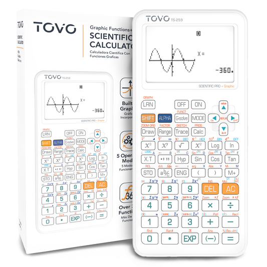 TOVO Scientific Graphing Calculator 360 Functions, TS259 (White)