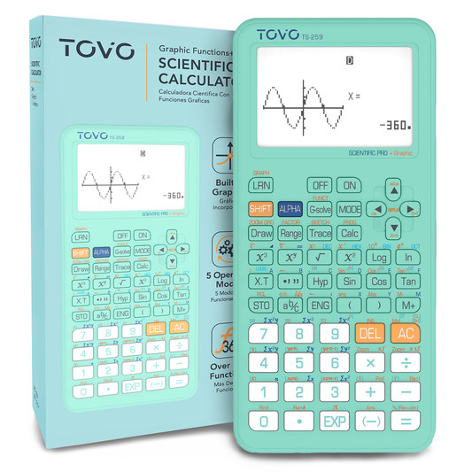 TOVO Scientific Graphing Calculator 360 Functions, TS259 (Tiffany)