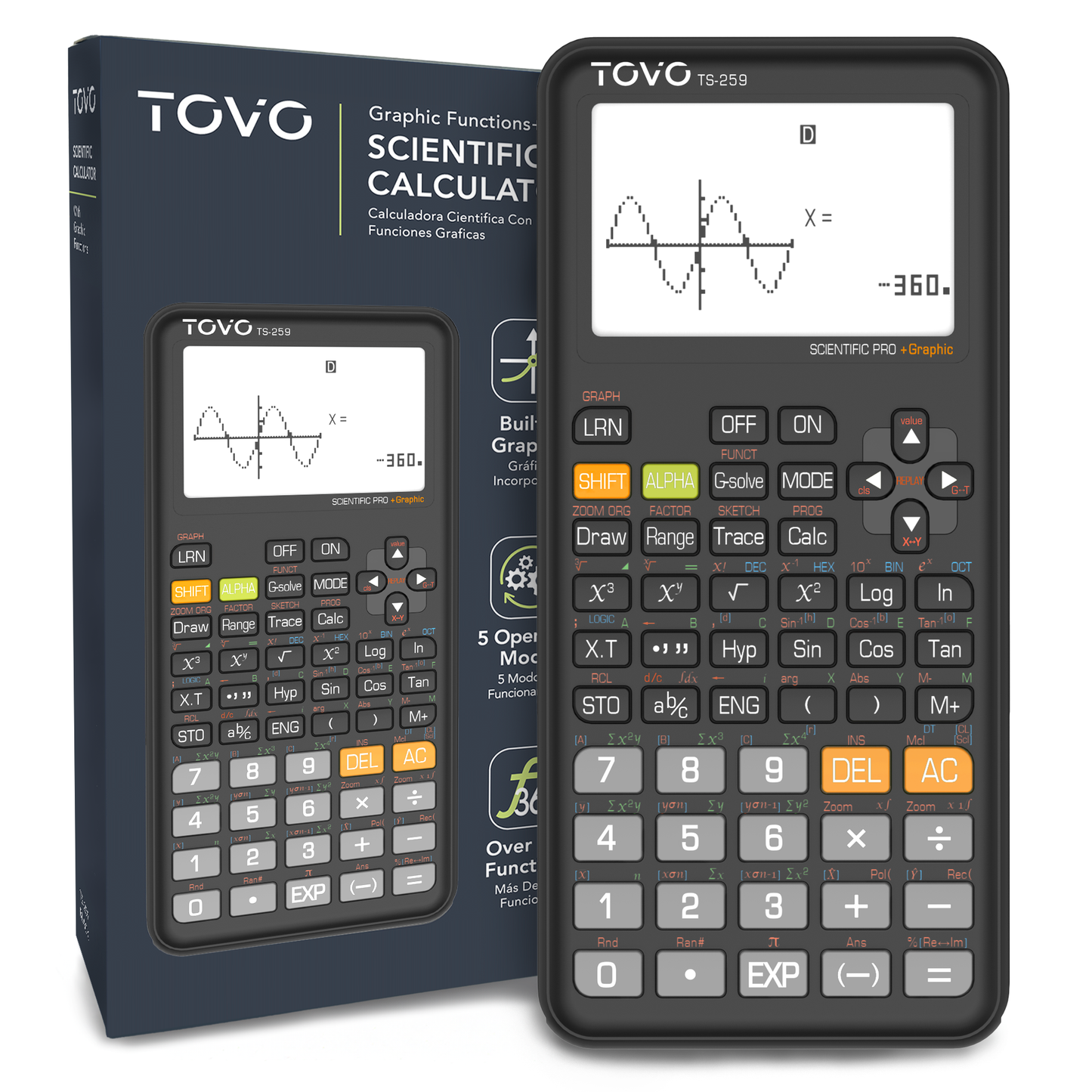 TOVO Scientific Graphing Calculator 360 Functions, TS259 (Black)