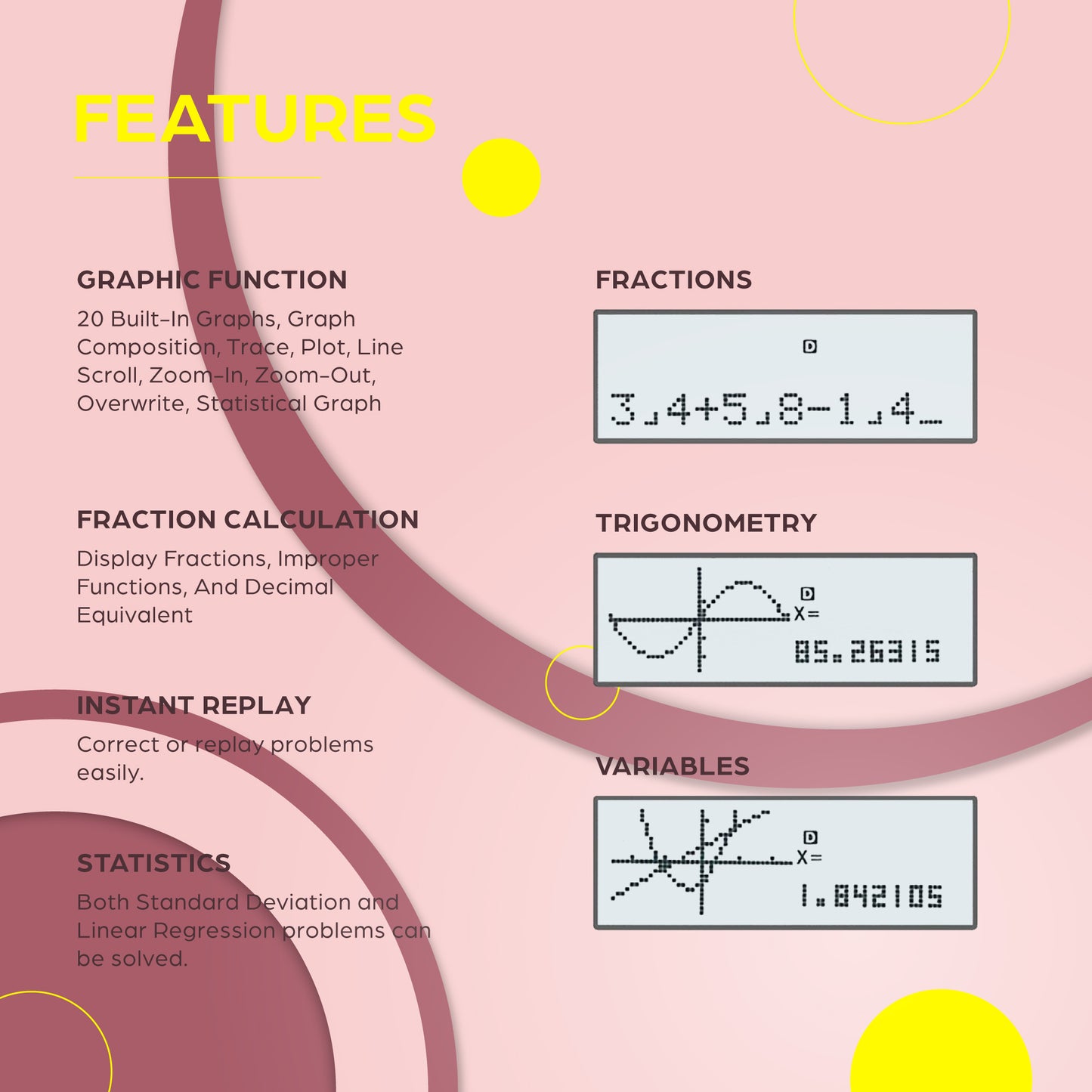 TOVO Scientific Graphing Calculator 360 Functions, TS259 (Pink)