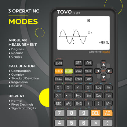 TOVO Scientific Graphing Calculator 360 Functions, TS259 (Black)