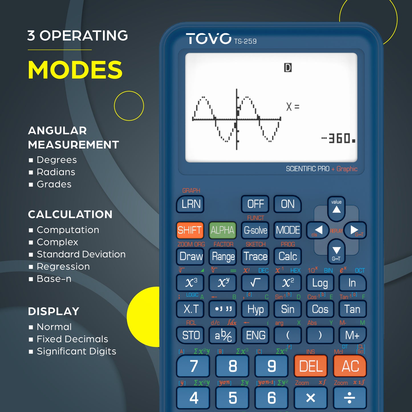 TOVO Scientific Graphing Calculator 360 Functions, TS259 (Navy Blue)