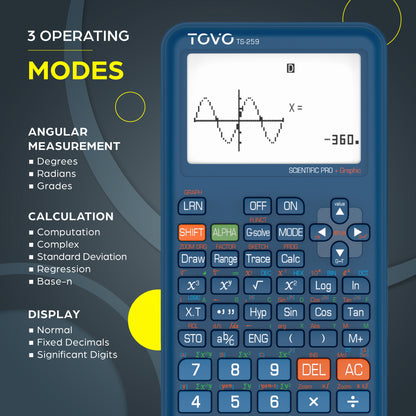TOVO Scientific Graphing Calculator 360 Functions, TS259 (Navy Blue)