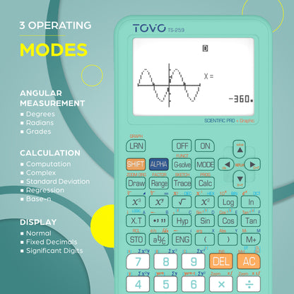 TOVO Scientific Graphing Calculator 360 Functions, TS259 (Tiffany)