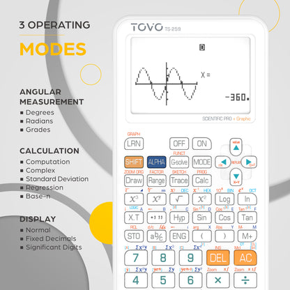 TOVO Scientific Graphing Calculator 360 Functions, TS259 (White)