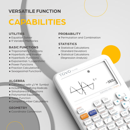 TOVO Scientific Graphing Calculator 360 Functions, TS259 (White)