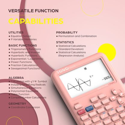 TOVO Scientific Graphing Calculator 360 Functions, TS259 (Pink)