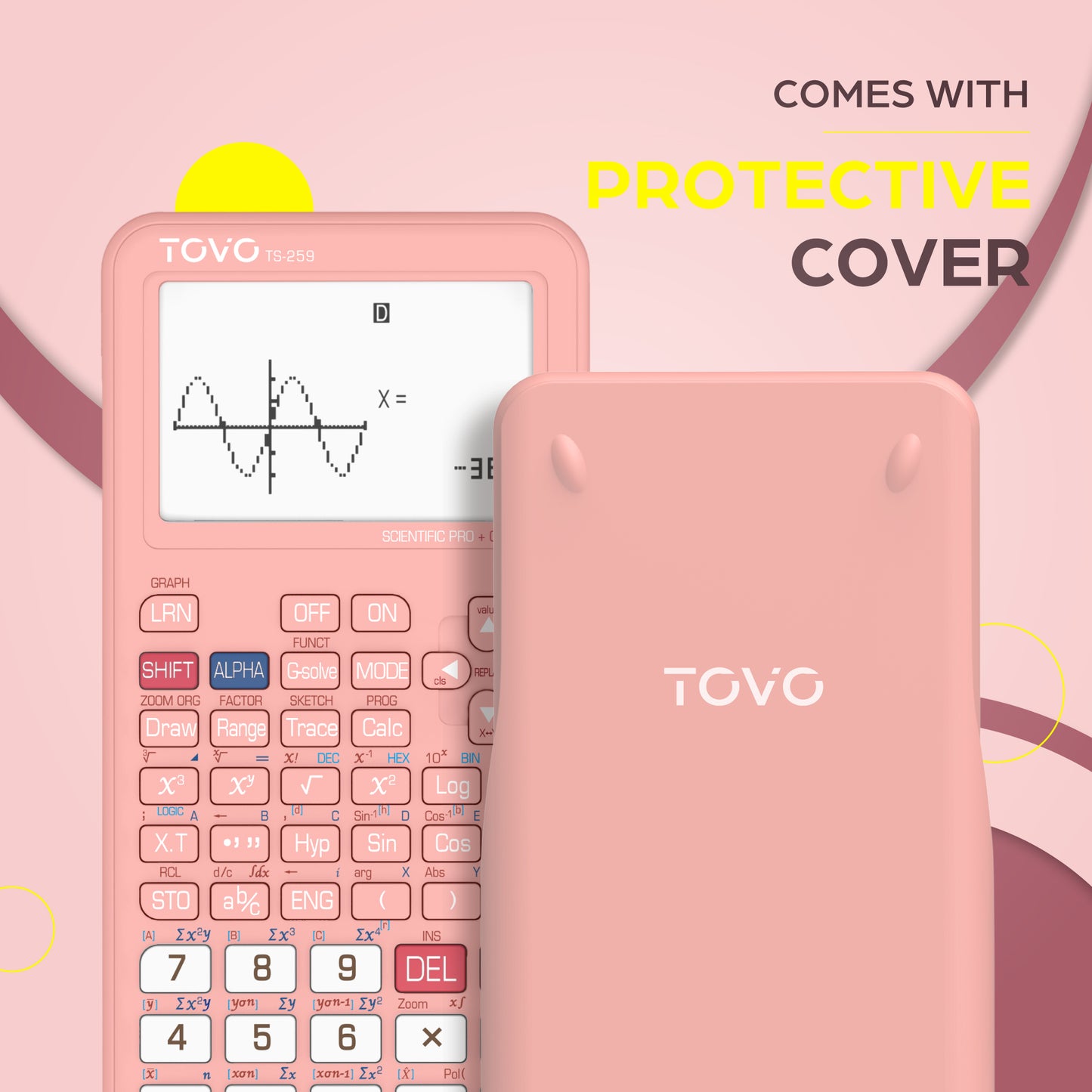 TOVO Scientific Graphing Calculator 360 Functions, TS259 (Pink)