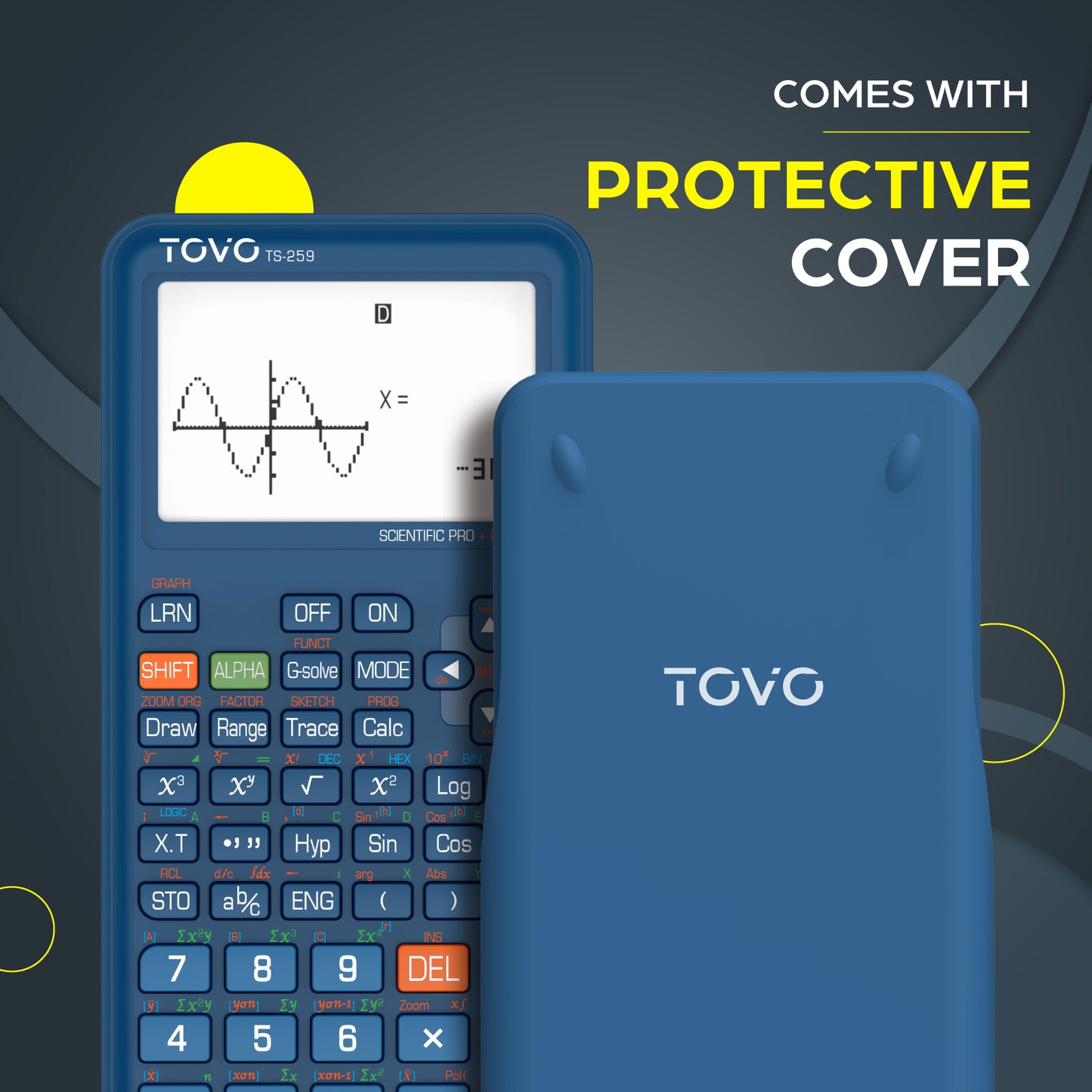 TOVO Scientific Graphing Calculator 360 Functions, TS259 (Navy Blue)