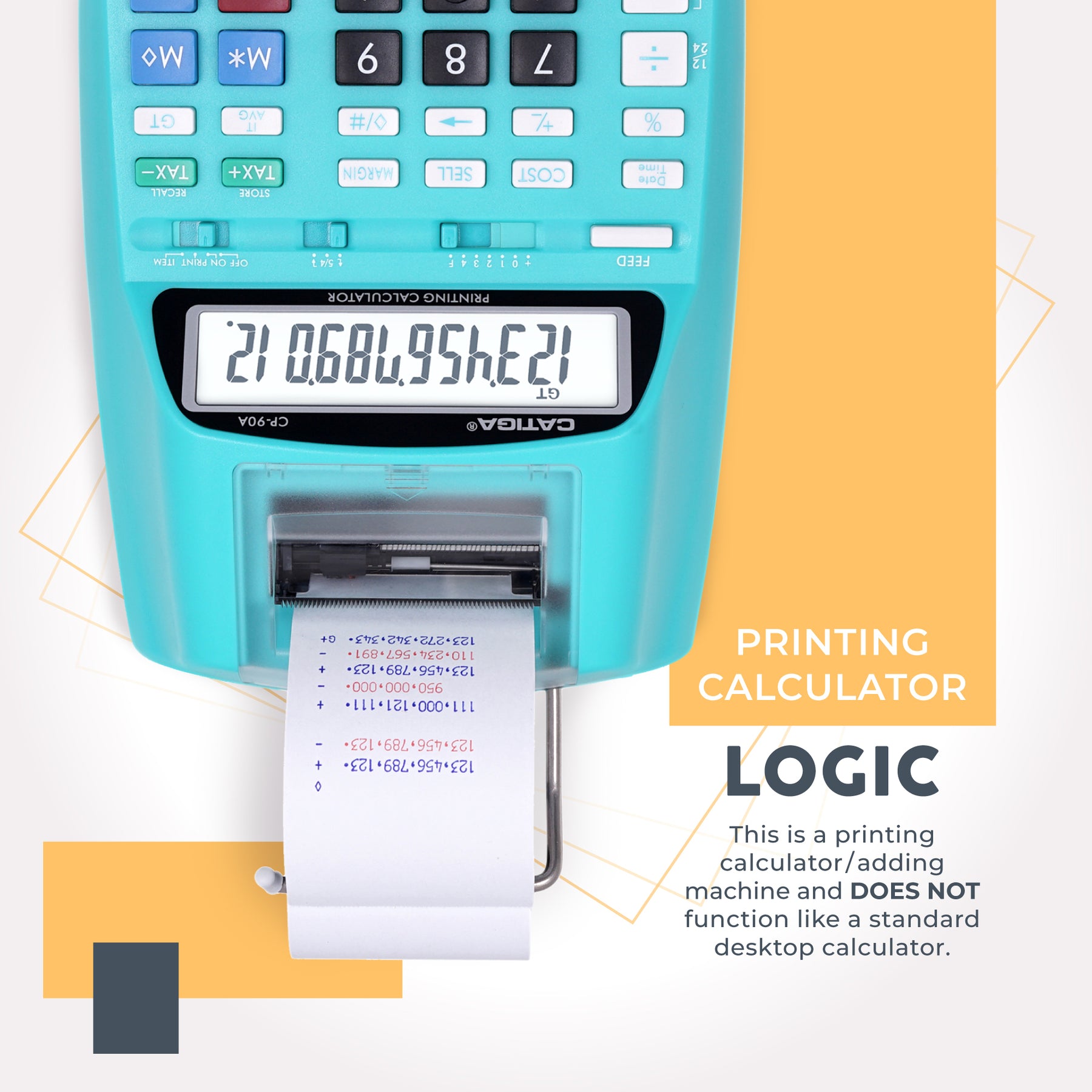 Simple Calculation Paper Machine CP-90A 12-Digit Printing Calculator and Adding Machine (Light Blue ...